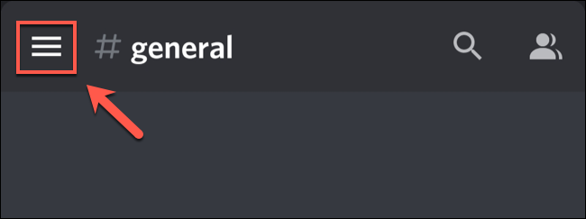 Pour ouvrir le menu Discord sur les appareils mobiles, appuyez sur l'icône du menu hamburger en haut à gauche.