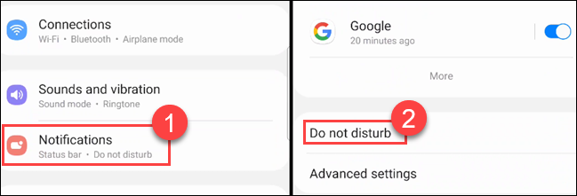 Allez dans Notifications > Ne pas déranger. » width= »649″ height= »221″ onload= »pagespeed.lazyLoadImages.loadIfVisibleAndMaybeBeacon(this); » onerror= »this.onerror=null;pagespeed.lazyLoadImages.loadIfVisibleAndMaybeBeacon(this); »></p>
<p>Nous allons commencer dans la section « Exceptions ». C’est ici que vous pouvez décider quelles personnes et applications peuvent franchir le mode « Ne pas déranger ». Appuyez sur « Appels, messages et conversations » pour commencer.</p>
<p><img loading=