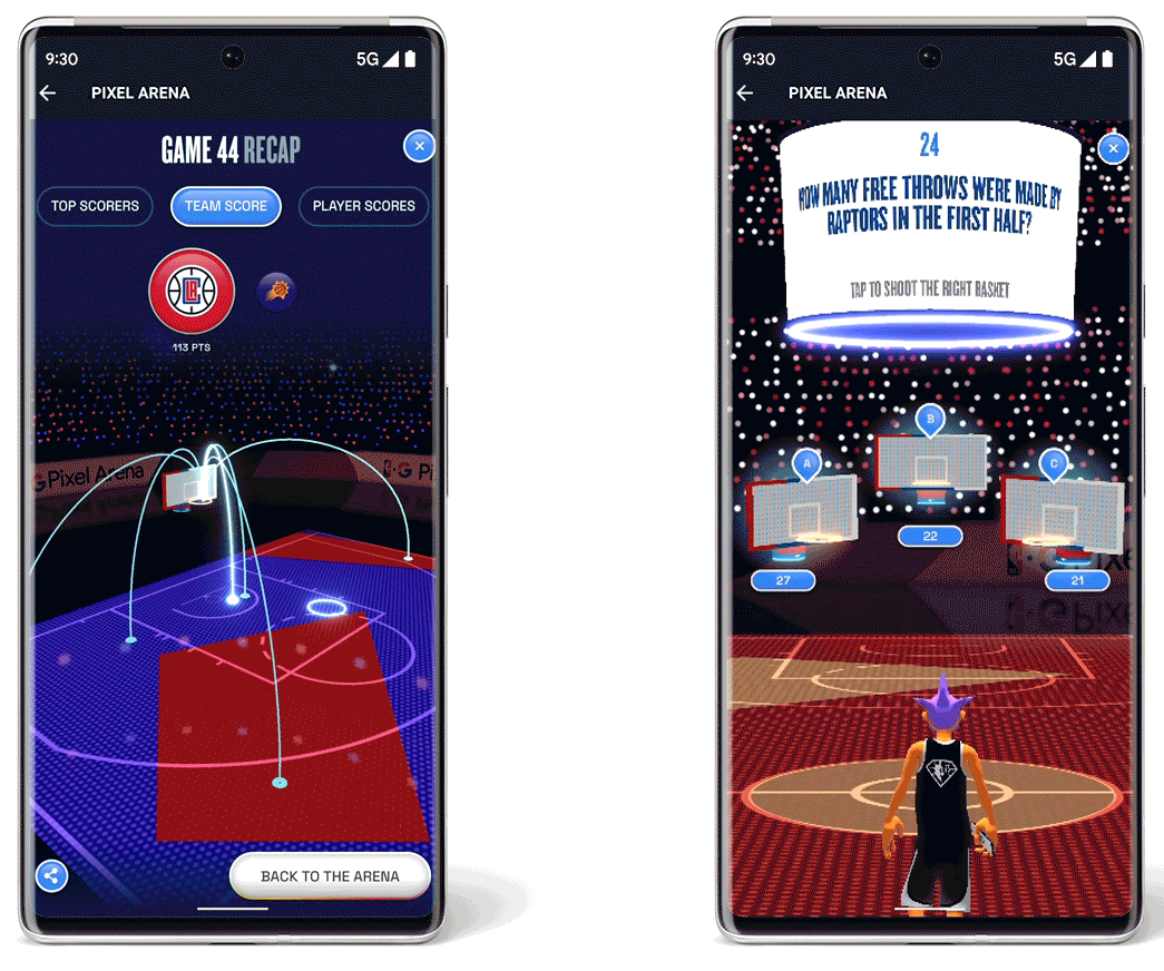 Captures d'écran de l'application Pixel Arena NBA
