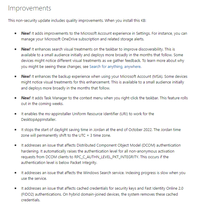 Améliorations de la version 22621.755 de Windows 11