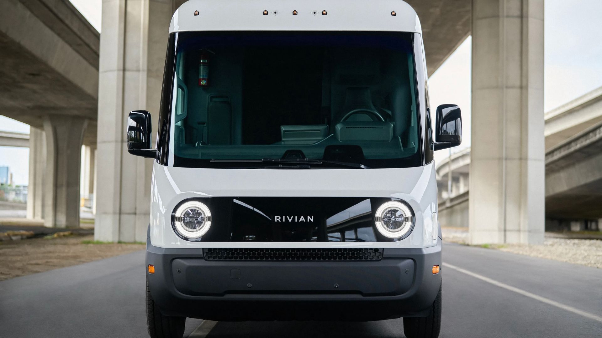 Rivian electric cargo van from the front.