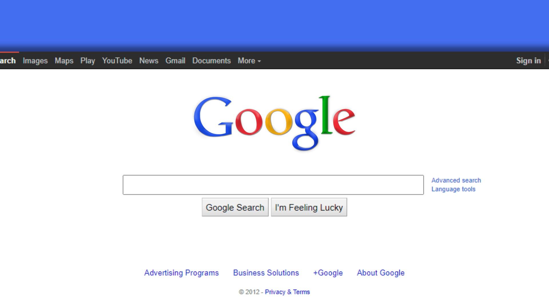 Google homepage in 2012