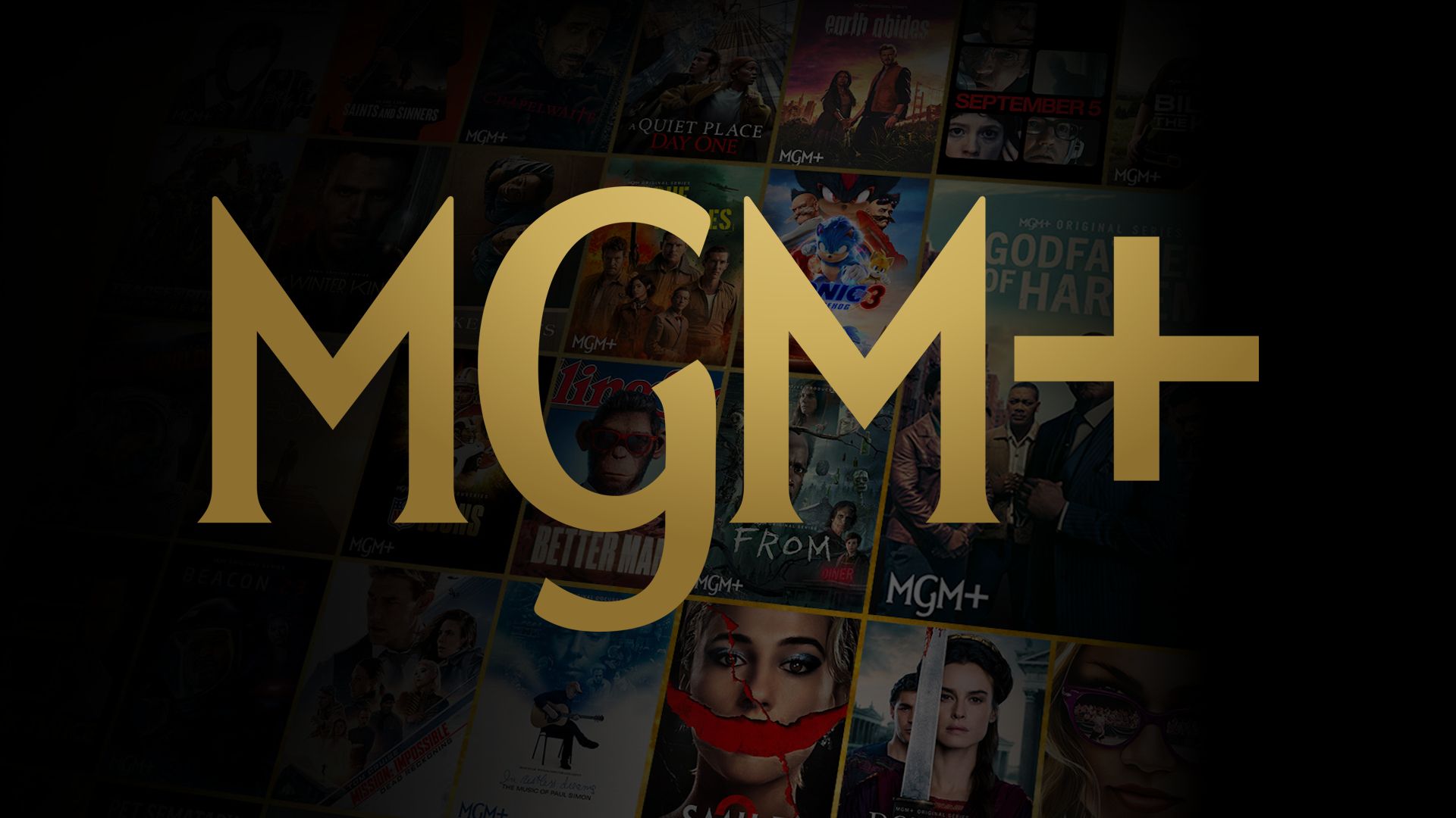 MGM+ logo with shows and movies in the background.