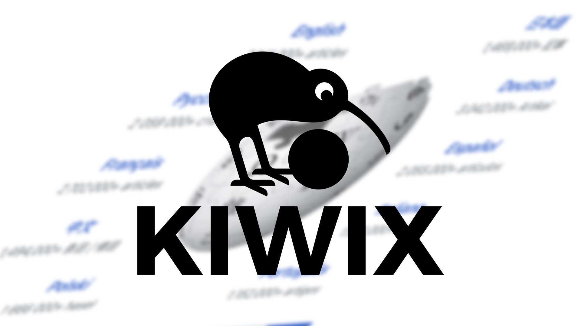 The Kiwix logo over a distorted screenshot of the Wikipedia homepage.