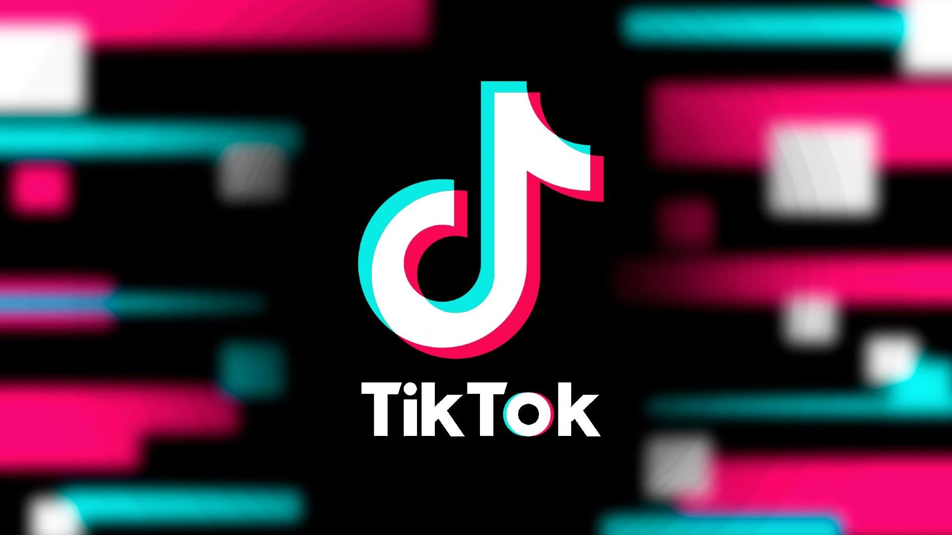 TikTok Logo on black screen with blue, white and purple blurred.
