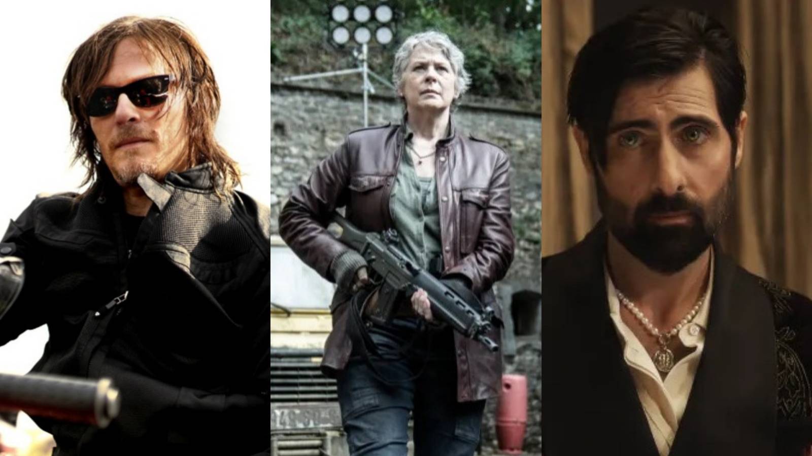 Mix collage of images from Ride with Norman Reedus, The Walking Dead: Daryl Dixon, and Anne Rice