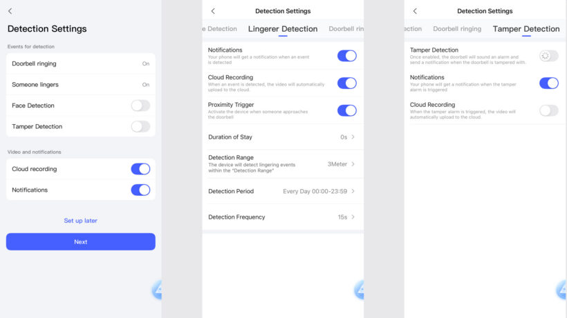 Paramètres de détection d'application Aqara Doorbell Camera Hub G410