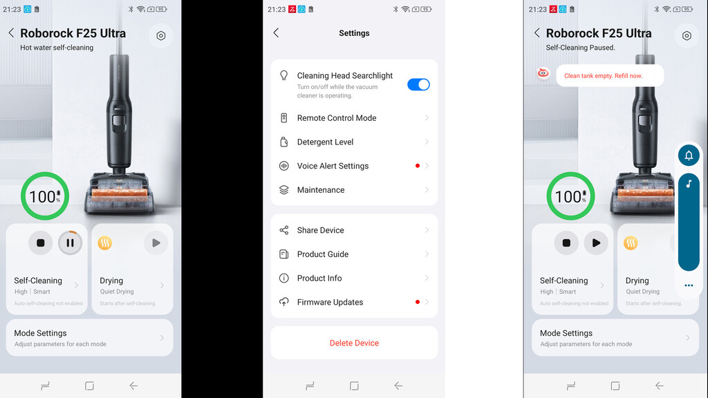 Application d'aspirateur sec et humide ultra Roborock F25