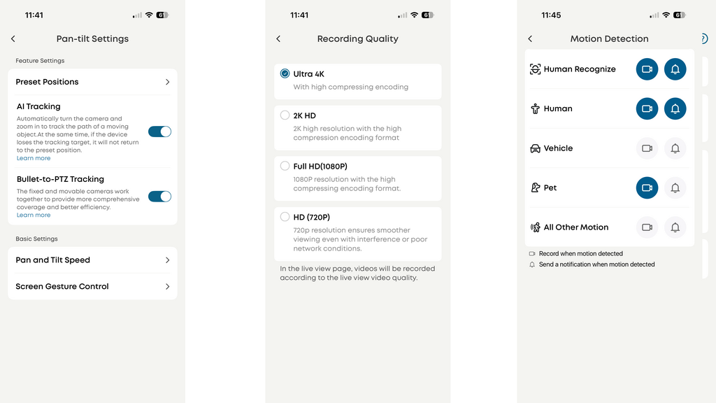 Paramètres de la caméra de l'application EufyCam S4