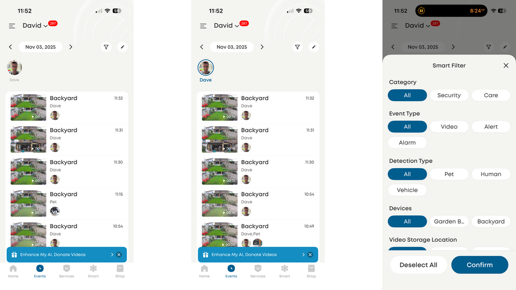 Événements de l'application EufyCam S4