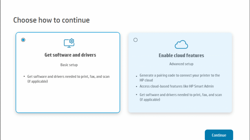 Choix du logiciel d'installation : logiciel de base ou fonctionnalité cloud