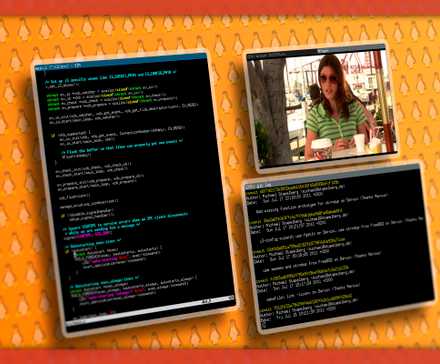 Quelques fenêtres Linux côte à côte avec la mascotte Linux en arrière-plan.-1