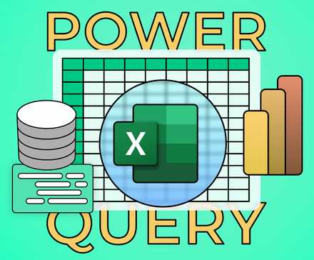 Logo Excel avec une feuille de calcul en arrière-plan, quelques graphiques autour et « Power Query » écrit.