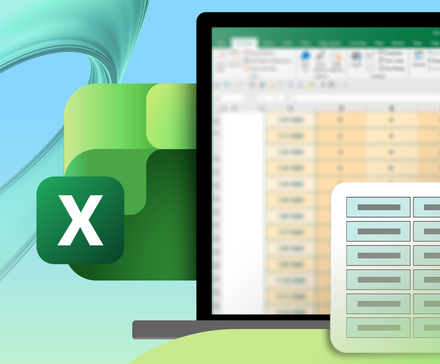 Illustration d'un ordinateur portable affichant une feuille de calcul Excel floue, avec le logo Microsoft Excel à côté.