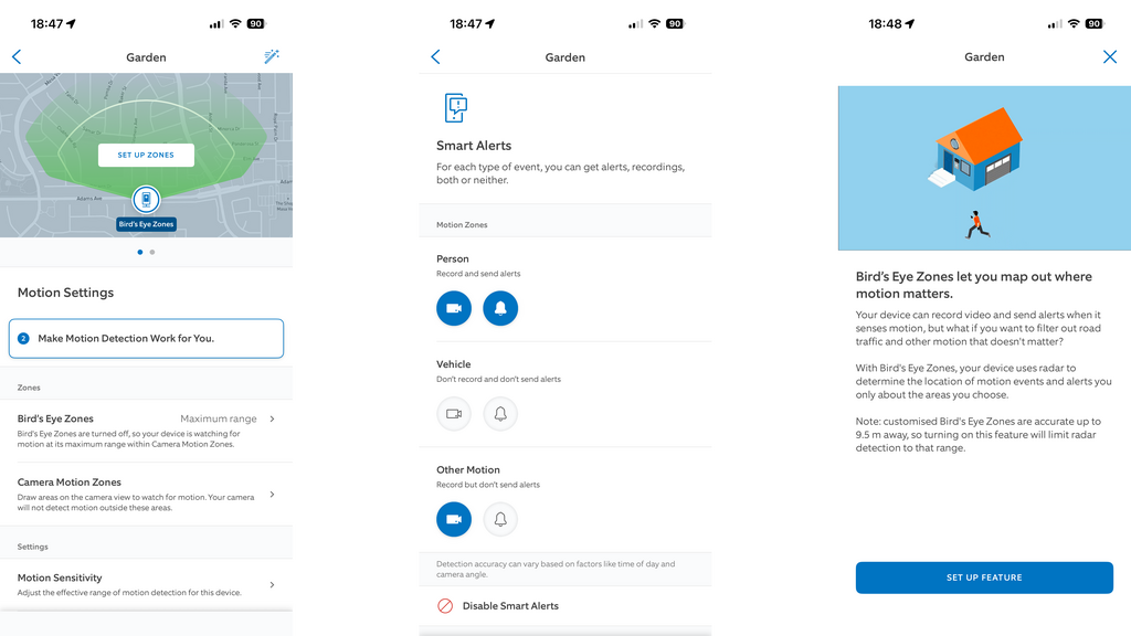 Paramètres de mouvement de l'application Ring Outdoor Cam Pro
