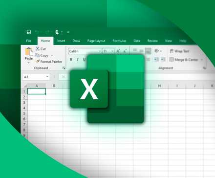 Une feuille de calcul Excel en arrière-plan avec le logo Excel devant. 