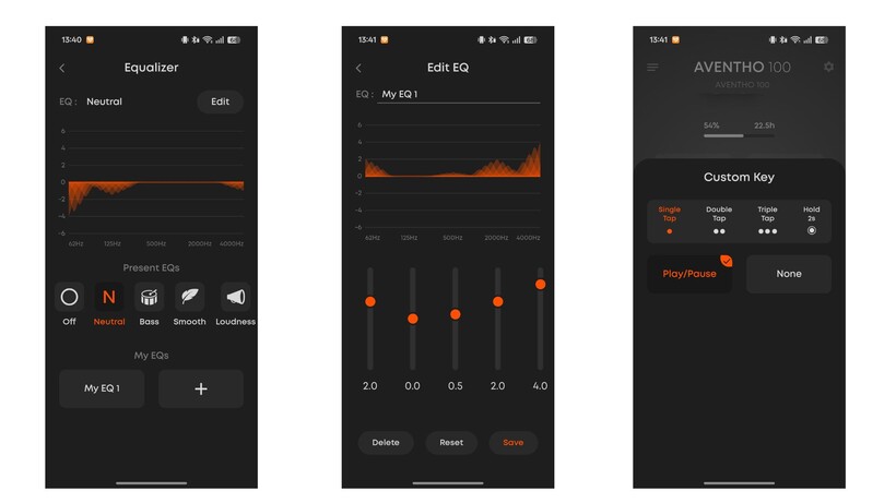 Paramètres de l'application Beyerdynamic Aventho 100
