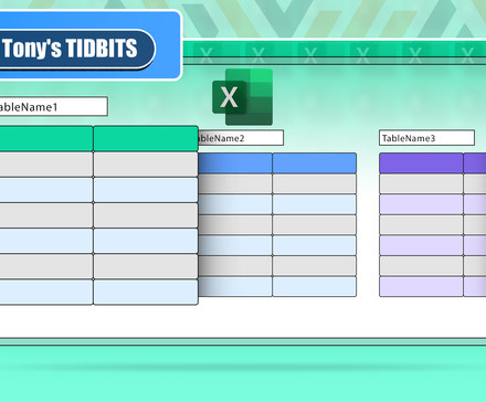 Trois tableaux Excel avec leurs noms au-dessus et le logo Excel en haut.