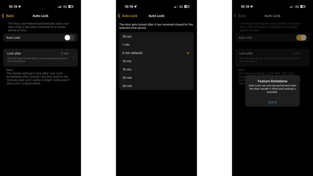 Options de verrouillage automatique de l'application Ultion Nuki 2025
