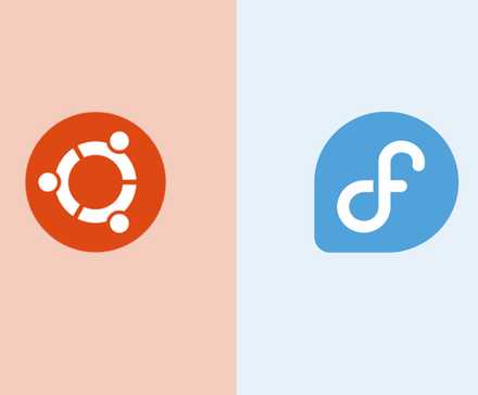 Logo Ubuntu à côté du logo Fedora.