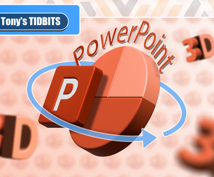 Logo PowerPoint 3D entouré de quelques icônes 3D.