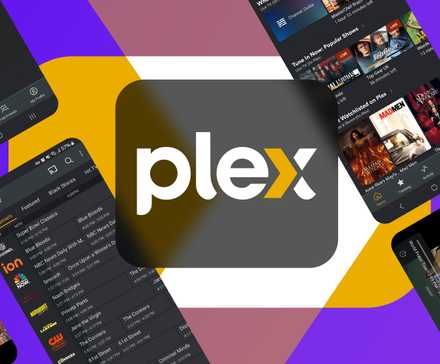 Logo Plex avec quelques captures d'écran à côté.