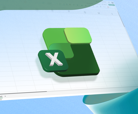 Illustration 3D du logo Microsoft Excel devant une feuille de calcul vide.