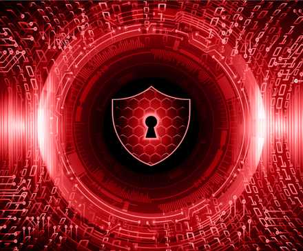 Cadenas fermé sur fond numérique rouge.