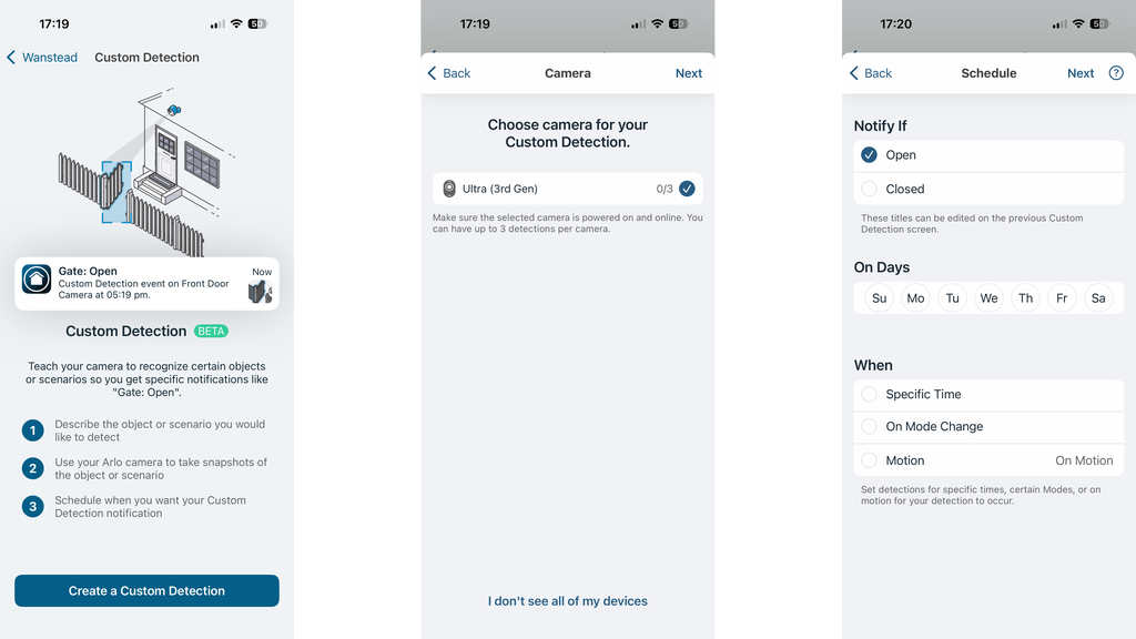 Détection personnalisée de l'application Arlo Ultra 3
