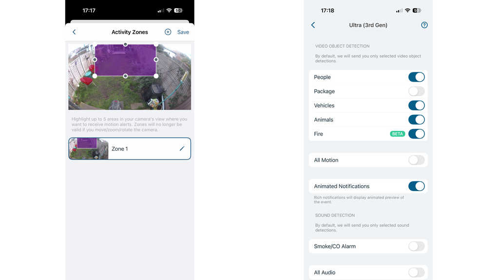 Zones de l'application Arlo Ultra 3