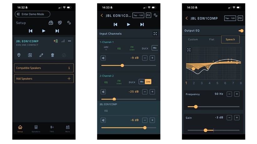 Paramètres de l'application JBL EON One Compact